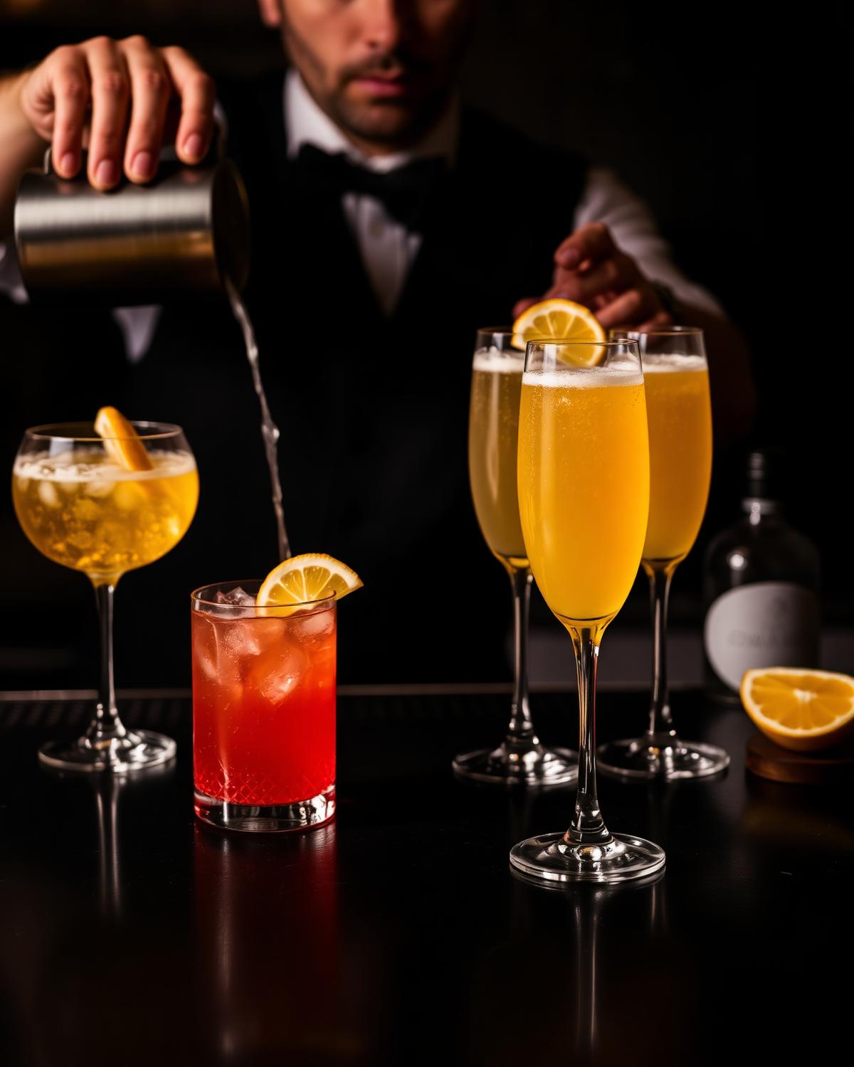 Bartender pouring brunch cocktails and mimosas