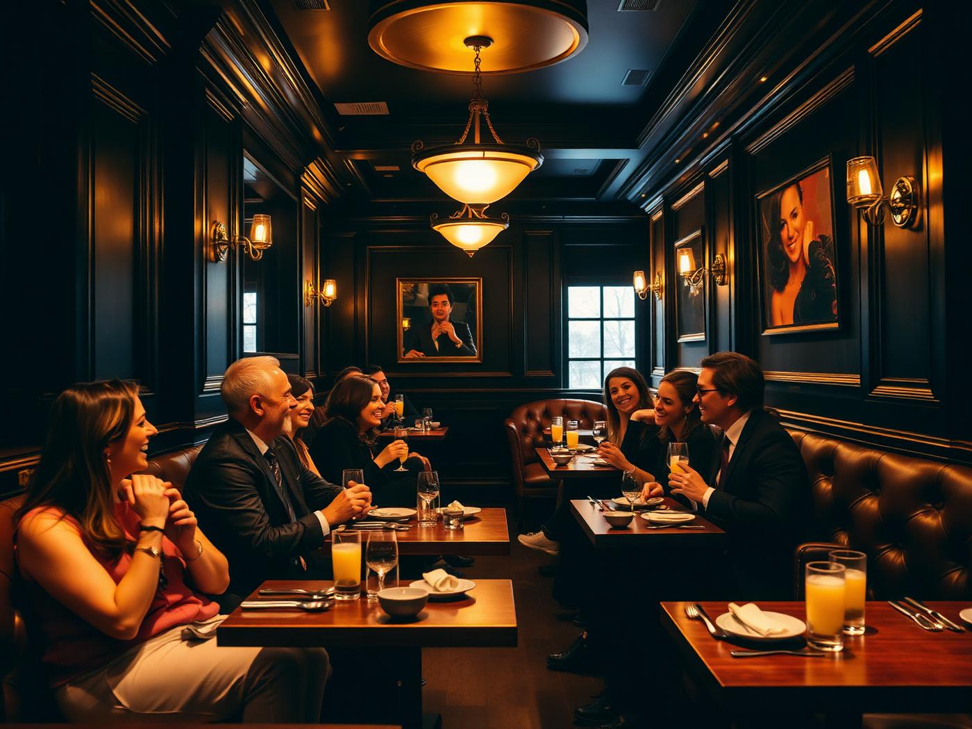 Guests enjoying brunch in the warm dining room